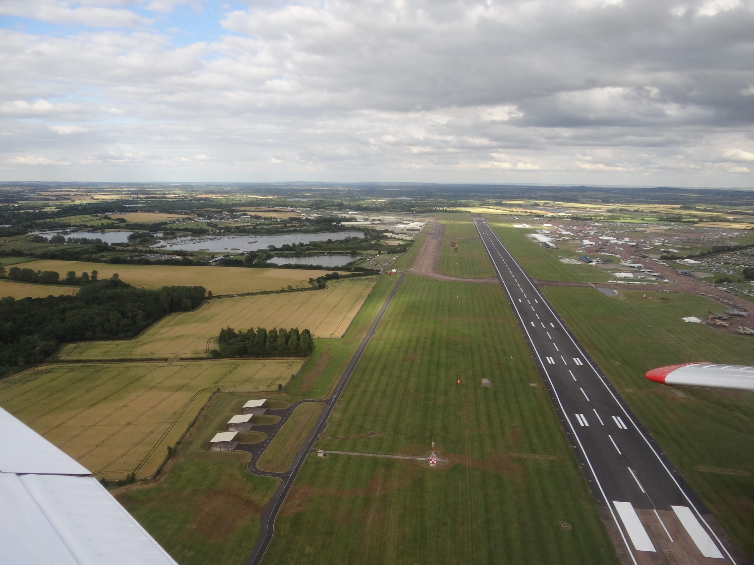 An aerial view of RAF Fairford and its runway, 2014.