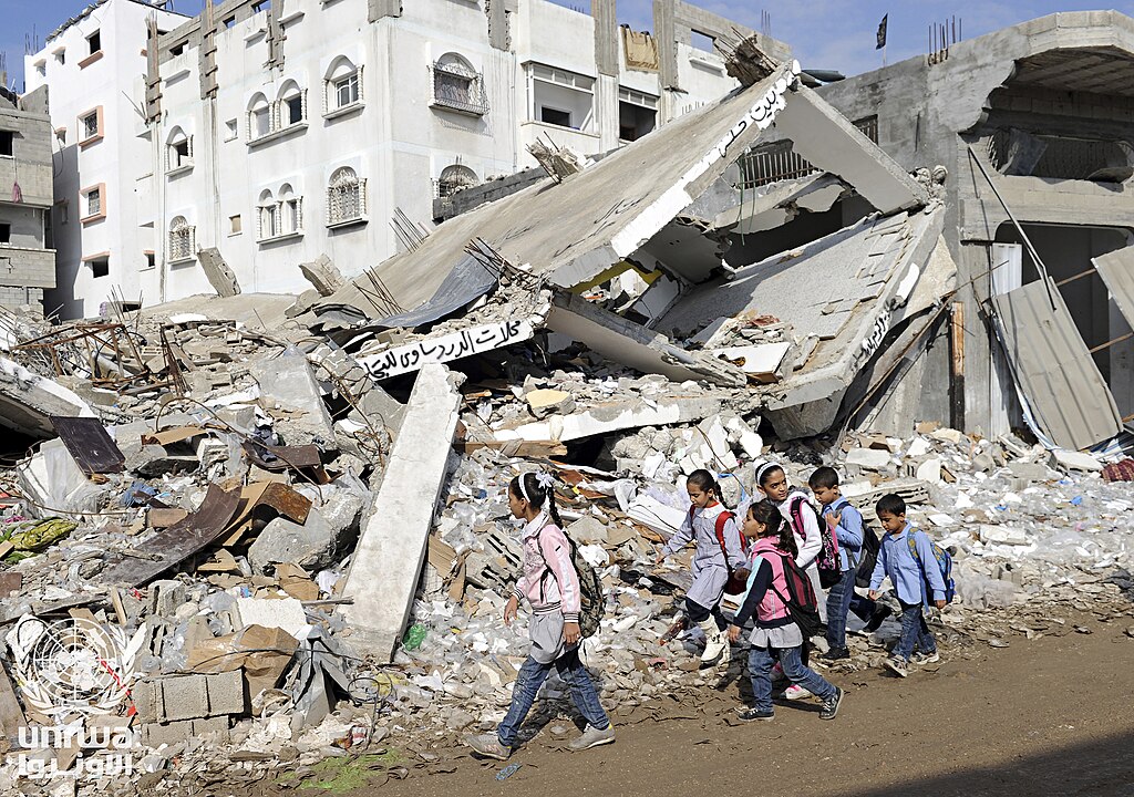 Children walking to school in Gaza